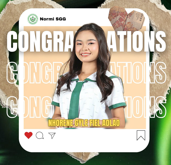 CONGRATULATIONS, MS. NHORENE GYLE FIEL ADLAO!